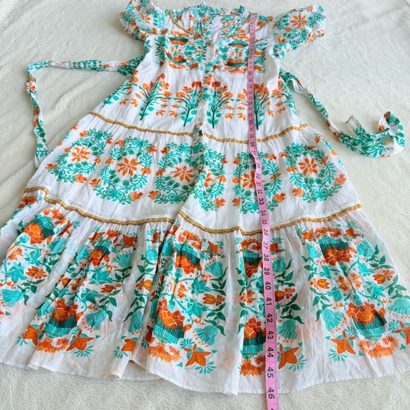 Celina Moon Pippa Floral White Orange Green Short Sleeve Midi Dress M - Picture 4 of 11